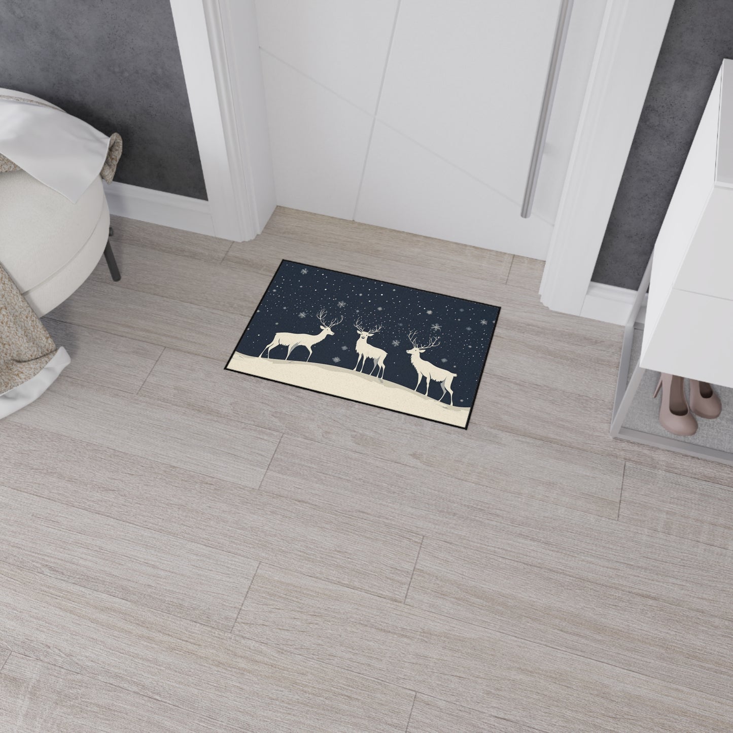 Winter Reindeer Heavy-Duty Floor Mat — Snowy Night Entryway Rug
