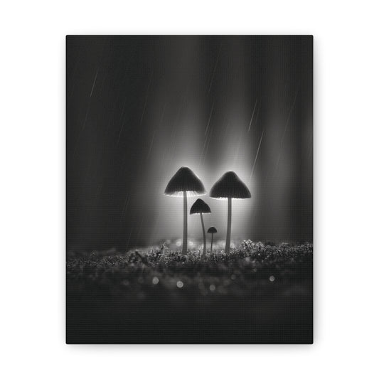 Black and White Mushroom Canvas Wall Art — Moody Fungi Forest Photography