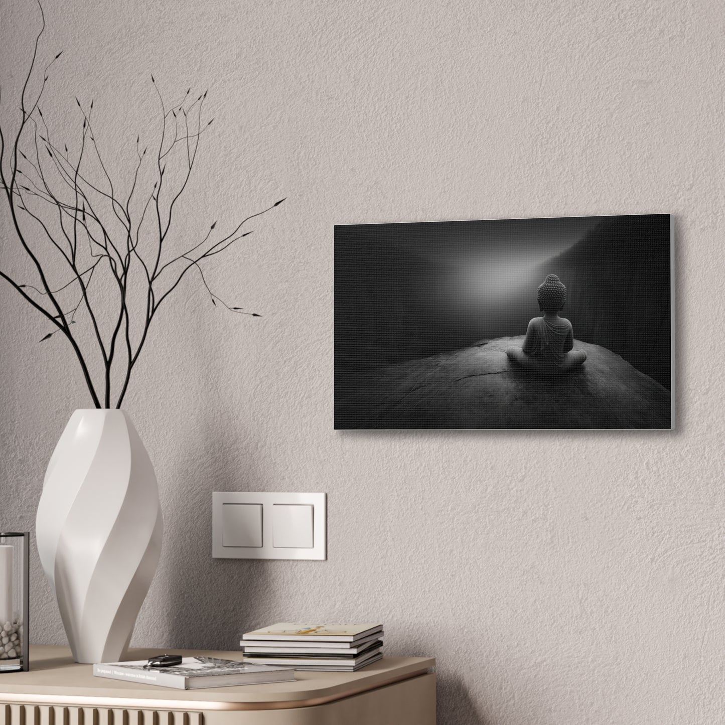 Meditating Buddha Canvas Print — Serene Black & White Zen Wall Art