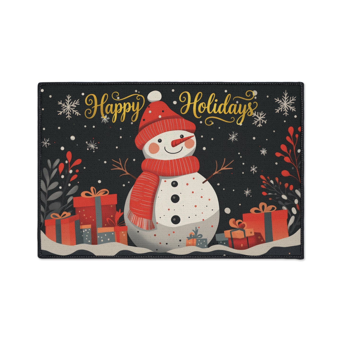 Snowman with Presents Heavy Duty Floor Mat | Happy Holidays doormat