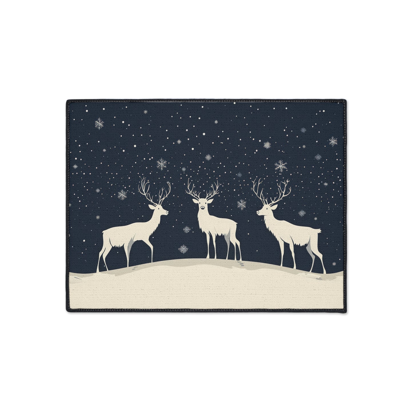 Winter Reindeer Heavy-Duty Floor Mat — Snowy Night Entryway Rug