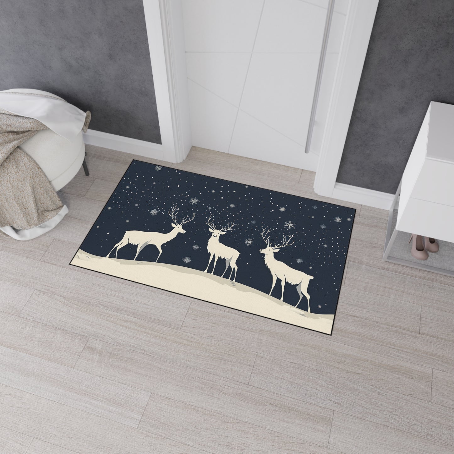 Winter Reindeer Heavy-Duty Floor Mat — Snowy Night Entryway Rug