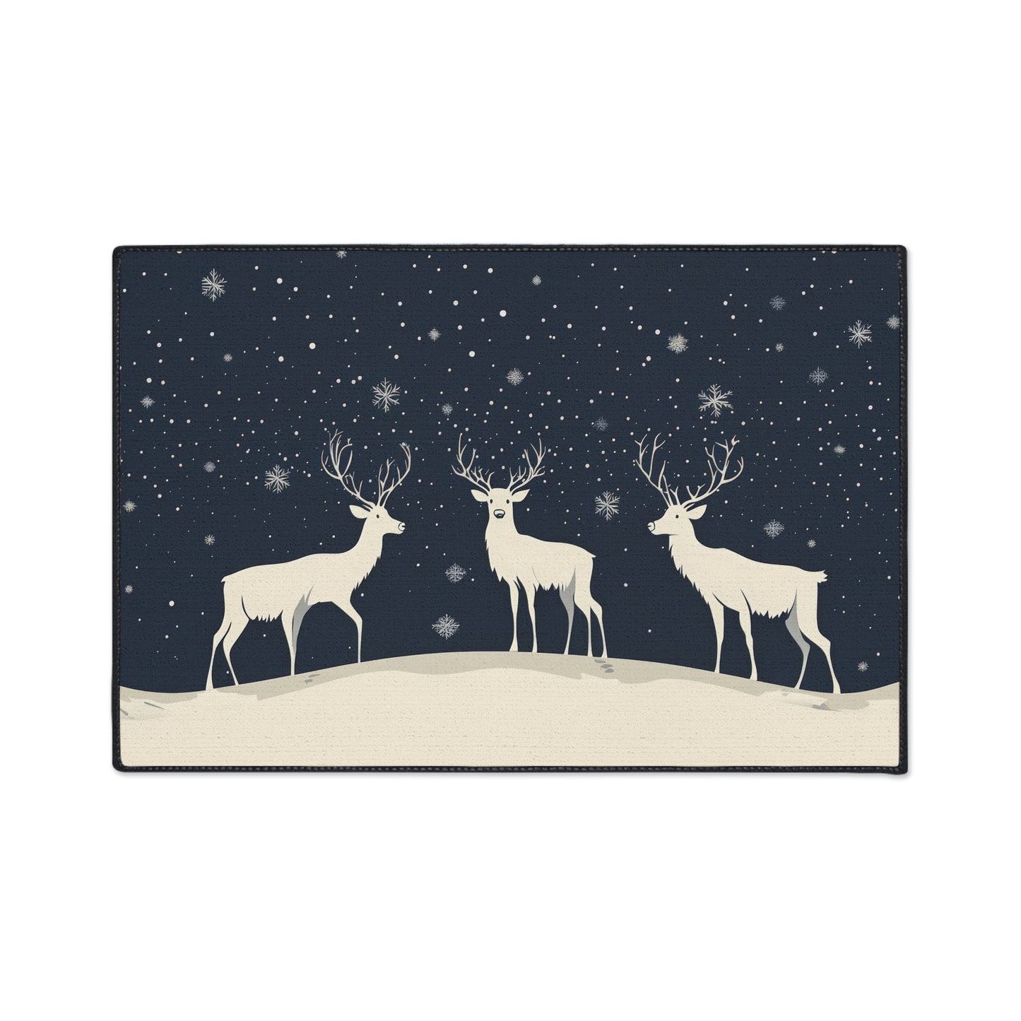 Winter Reindeer Heavy-Duty Floor Mat — Snowy Night Entryway Rug