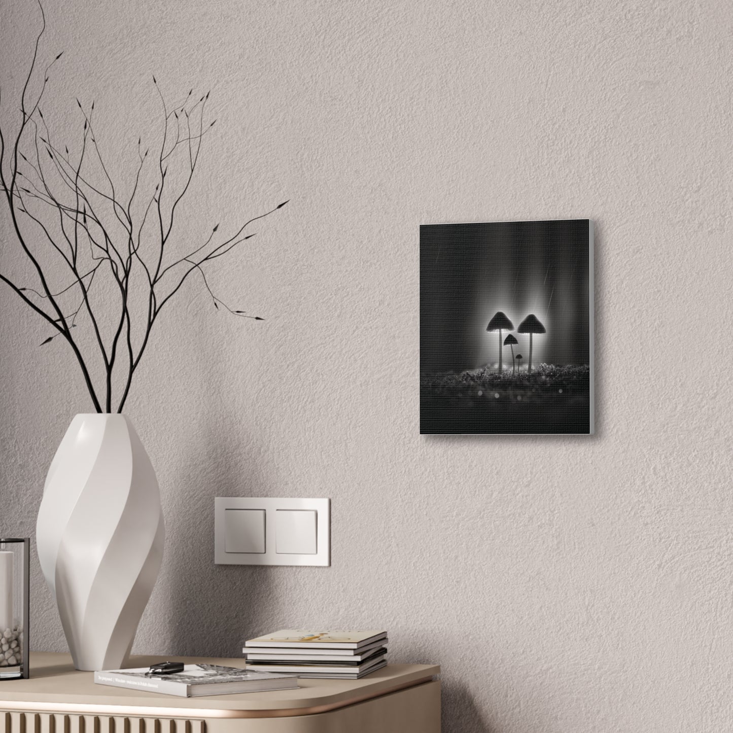 Black and White Mushroom Canvas Wall Art — Moody Fungi Forest Photography