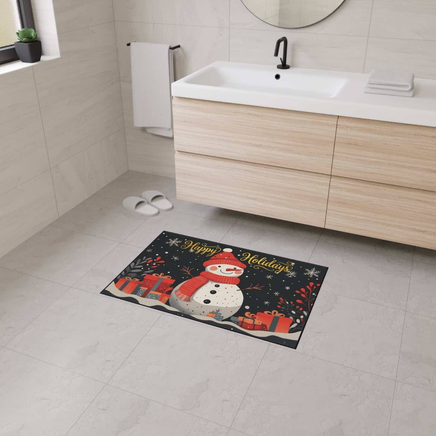 Snowman with Presents Heavy Duty Floor Mat | Happy Holidays doormat