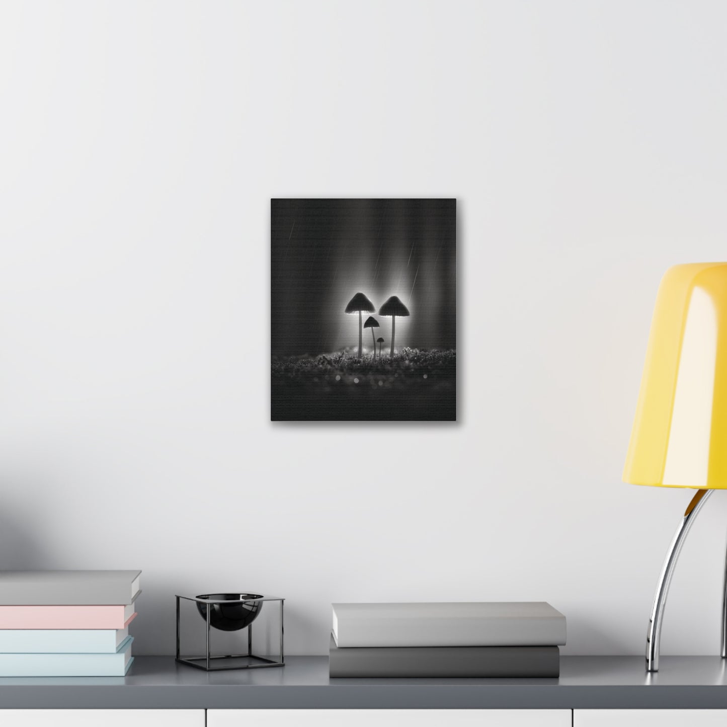 Black and White Mushroom Canvas Wall Art — Moody Fungi Forest Photography