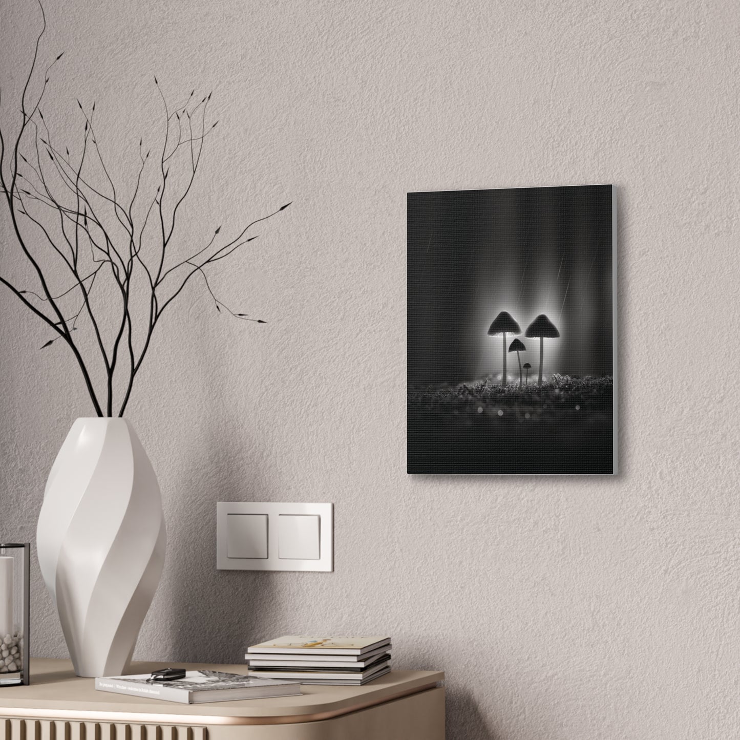 Black and White Mushroom Canvas Wall Art — Moody Fungi Forest Photography