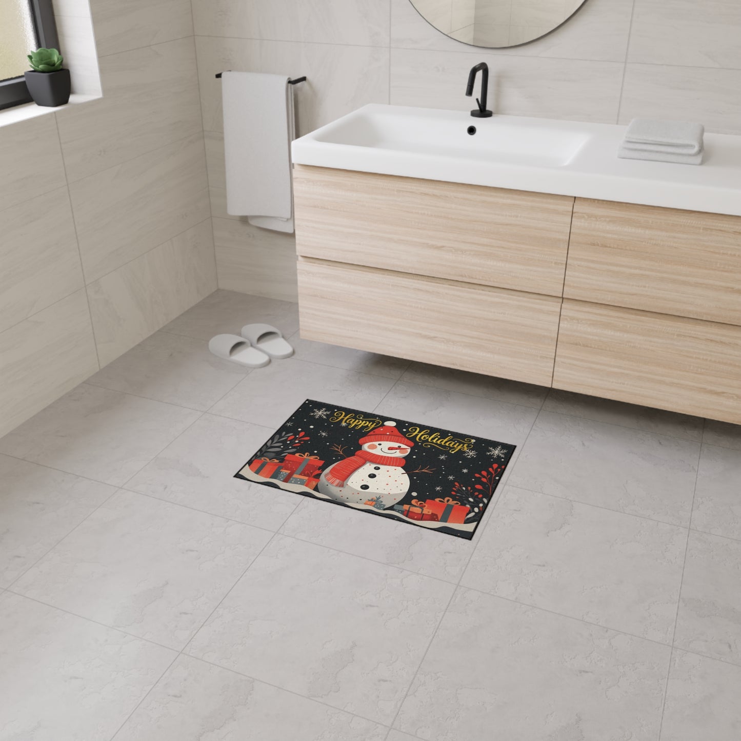 Snowman with Presents Heavy Duty Floor Mat | Happy Holidays doormat