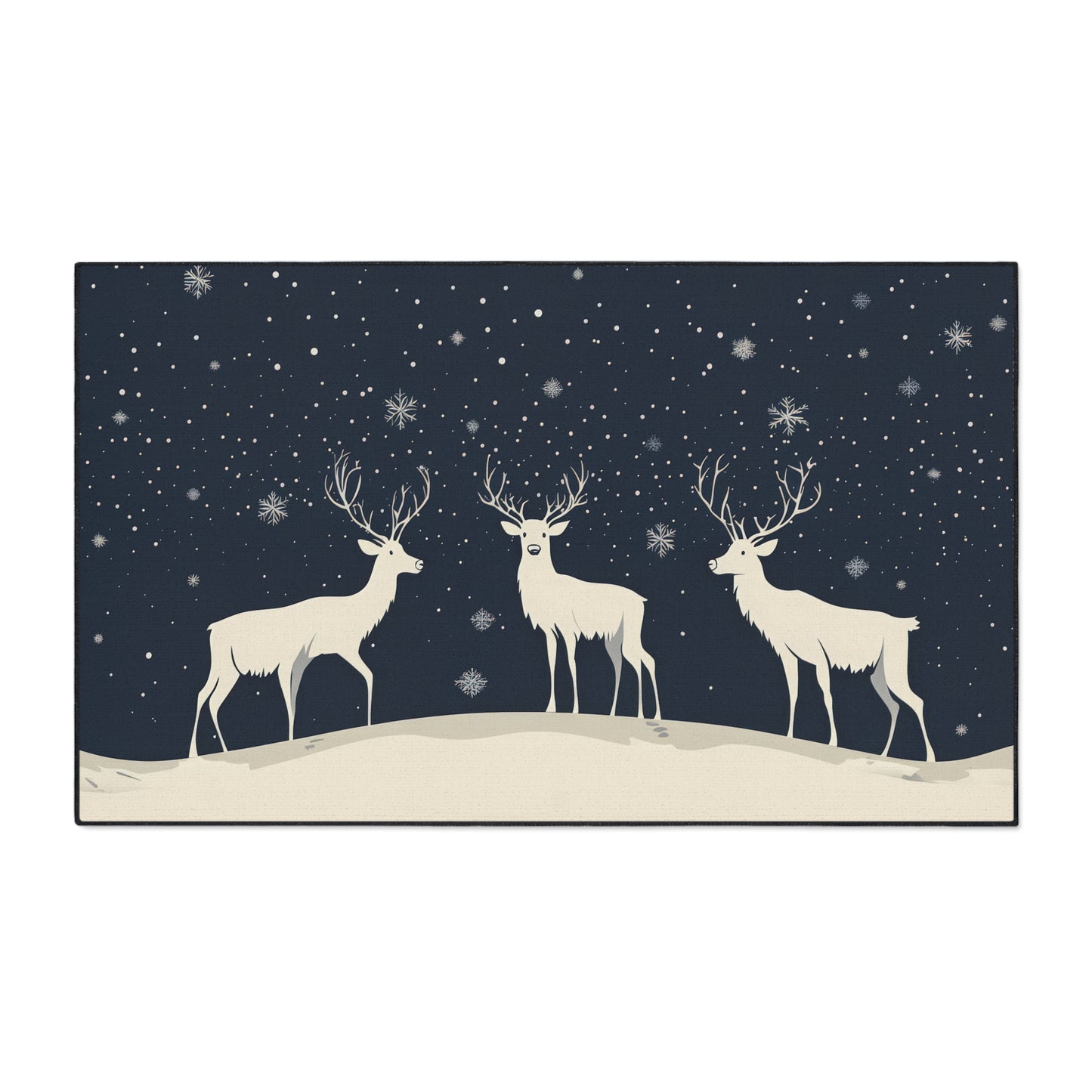 Winter Reindeer Heavy-Duty Floor Mat — Snowy Night Entryway Rug