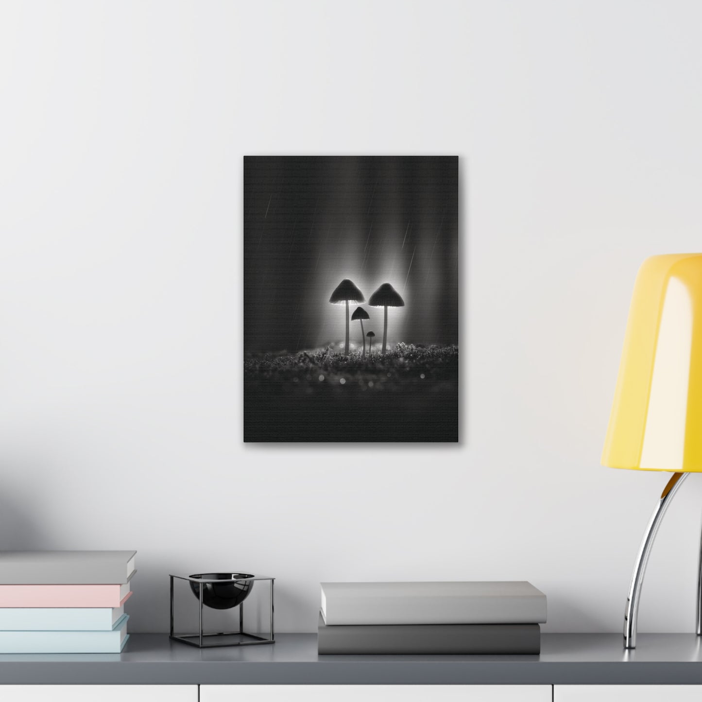 Black and White Mushroom Canvas Wall Art — Moody Fungi Forest Photography