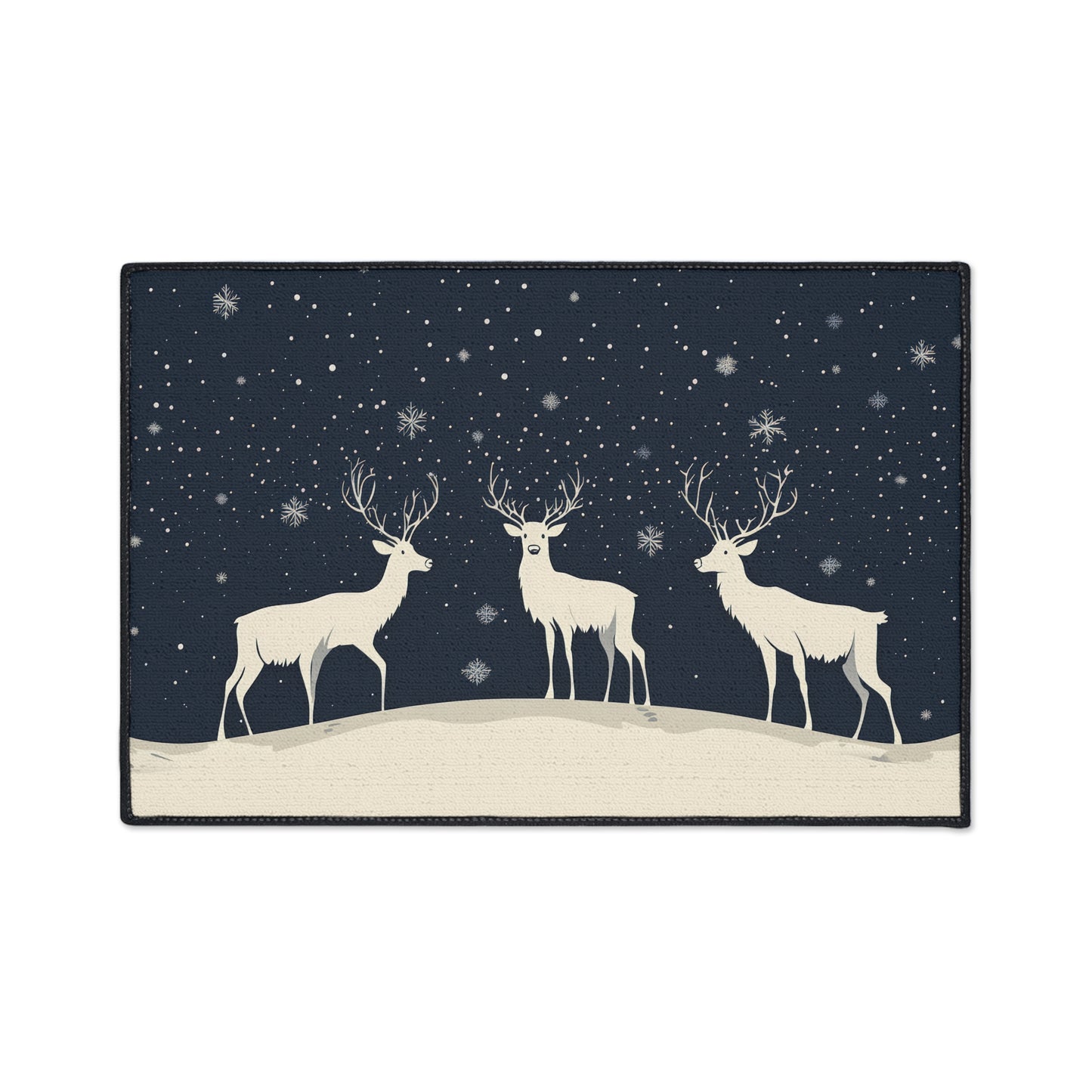 Winter Reindeer Heavy-Duty Floor Mat — Snowy Night Entryway Rug