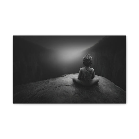 Meditating Buddha Canvas Print — Serene Black & White Zen Wall Art