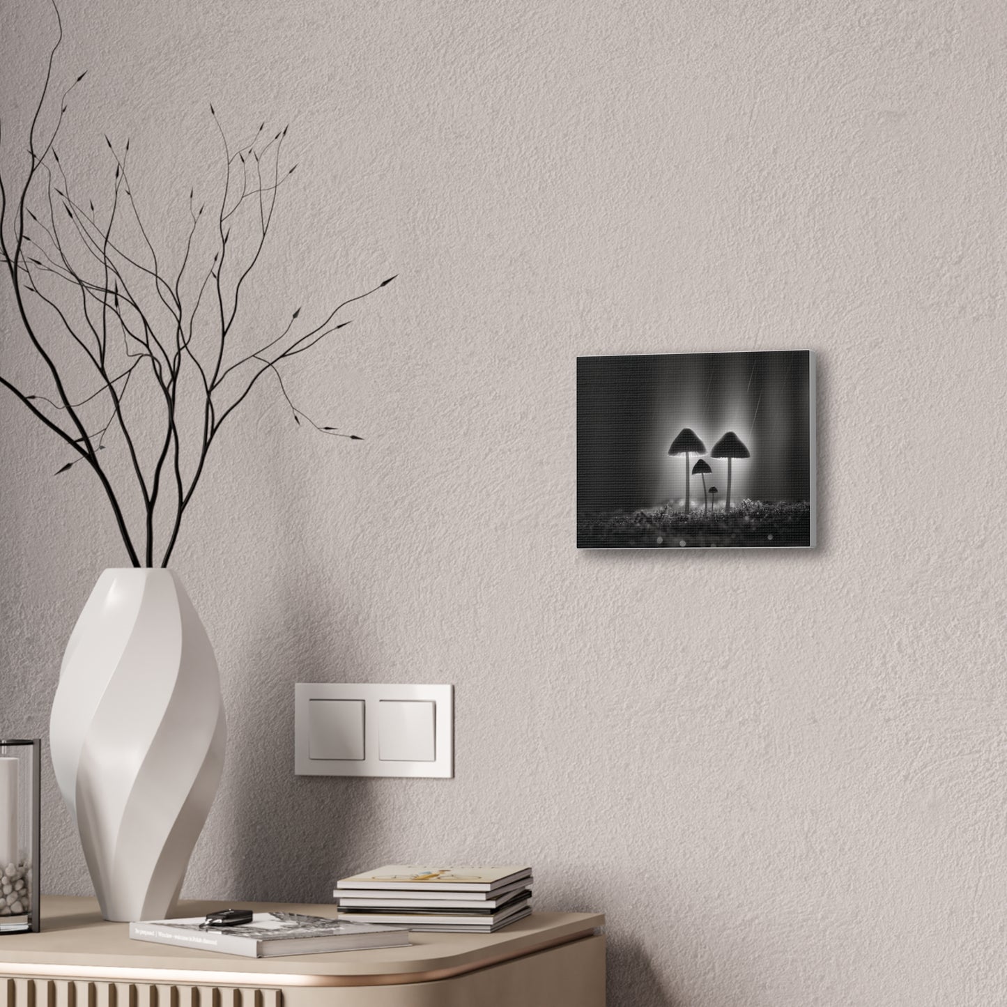 Black and White Mushroom Canvas Wall Art — Moody Fungi Forest Photography