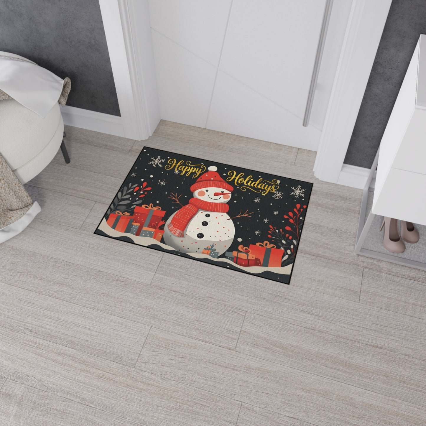 Snowman with Presents Heavy Duty Floor Mat | Happy Holidays doormat