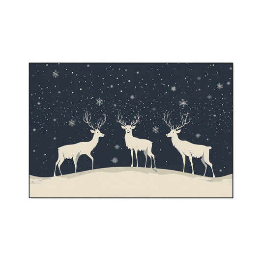 Winter Reindeer Heavy-Duty Floor Mat — Snowy Night Entryway Rug