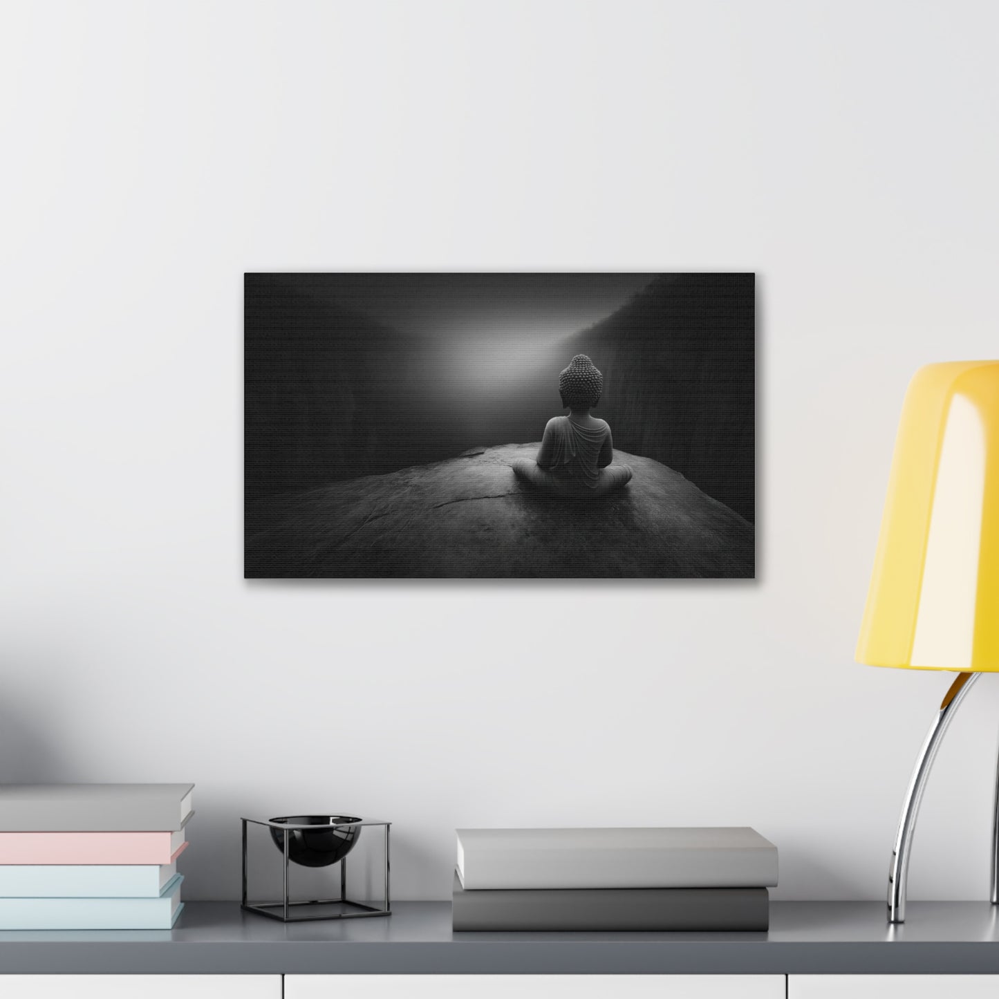 Meditating Buddha Canvas Print — Serene Black & White Zen Wall Art